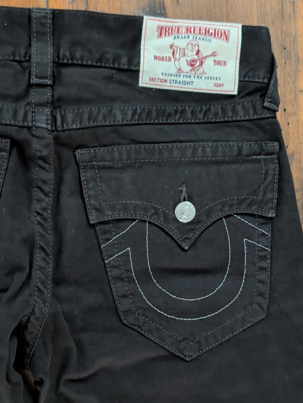 True Religion Black Straight-Leg Flap Jeans Size 32 New